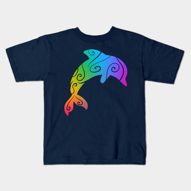 Rainbow Dolphin Kids T-Shirt by KelseyLovelle